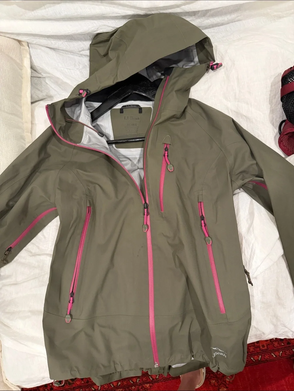 L.L. Bean Olive Green Ski Jacket with Pink Zippers